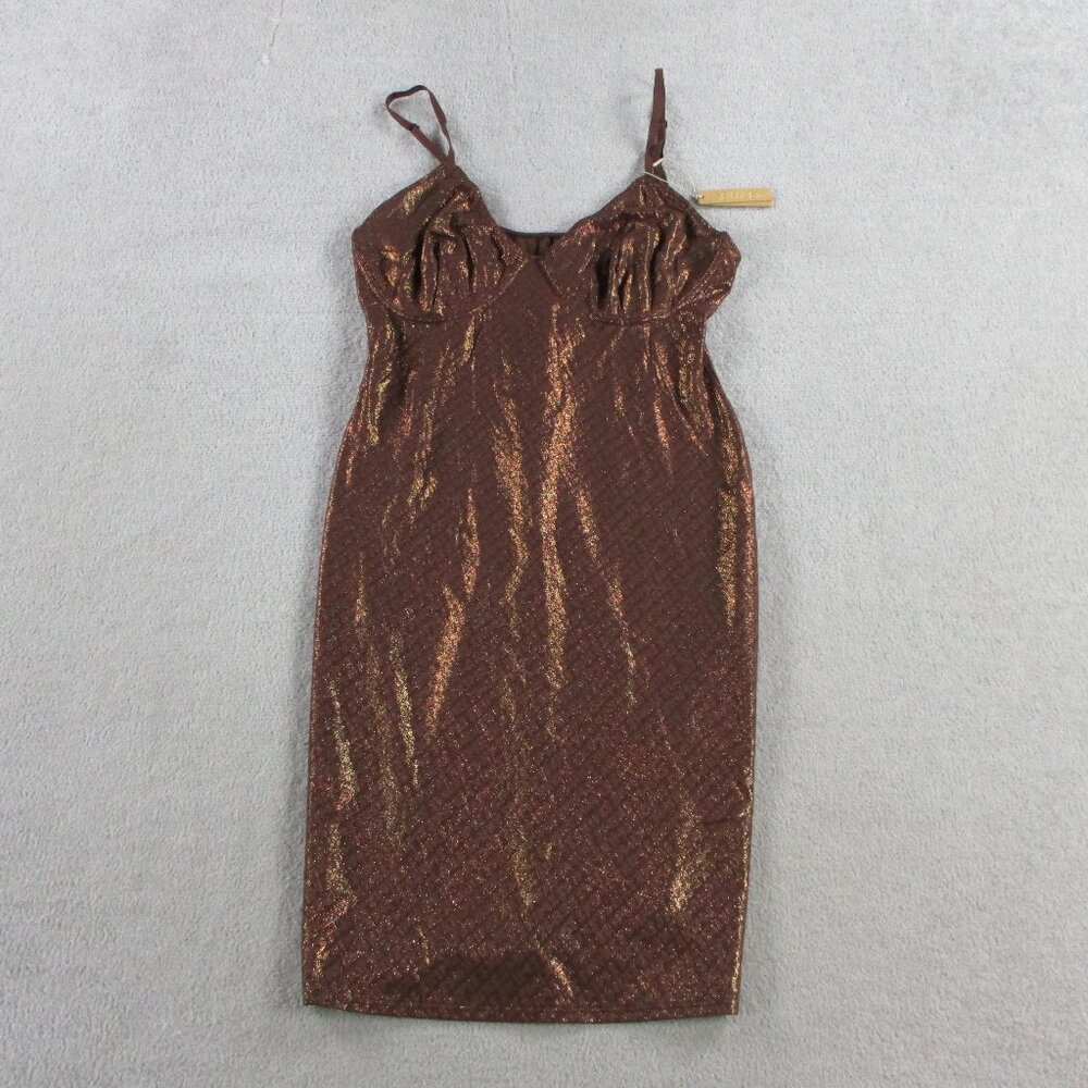 SKIMS Cami Dress Womens XL Bronze Foil Mesh Slip Cami Logo Allover Print NWT